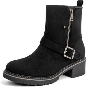Женские сапоги средней длины VJH confort, современный свободный стиль, удобные, невысокий массивный каблук, круглый носок, с боковой молнией, Black