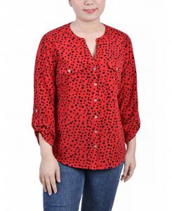 Женская блуза с воротником-стойкой и рукавами-фонариками 3/4 NY Collection, мульти