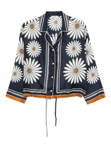 Шелковая рубашка с цветочным принтом SANDRO, синий