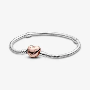 Браслет Pandora Moments Heart Clasp Snake Chain, серебро/розовое золото