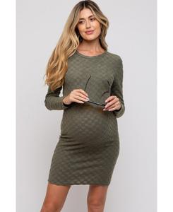 Платье для беременных оливкового цвета из мягкого трикотажа с начесом, с длинными рукавами Pinkblush, Olive green