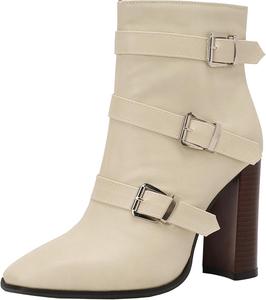 Женские ботильоны на массивном каблуке с боковой молнией и модным квадратным носком для повседневной одежды XIEPP, Beige