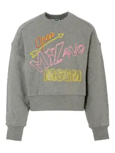 Хлопковая толстовка с вышитым логотипом MSGM Kids, серый