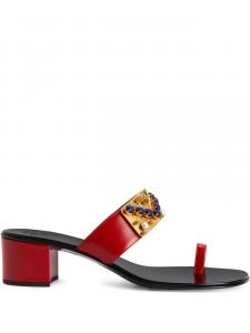 Босоножки Giuseppe Zanotti на блочном каблуке, украшенные стразами, красный