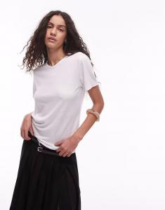 Футболка свободного кроя ARKET из льняной смеси белого цвета