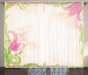 Розово-белая штора в деревенском стиле ABAKUHAUS, пастельные тюльпаны, универсальные ленточные шторы для гостиной с петлями и крючками, 280 x 225 см, персиково-зеленый, розовый Abakuhaus