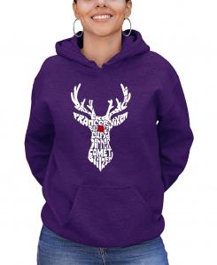 Женская толстовка с капюшоном и надписью santa's reindeer word art LA Pop Art, фиолетовый