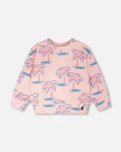 Толстовка из французской махровой ткани, светло-розовый с принтом пальм Deux Par Deux