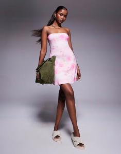 Платье-бандо мини ASOS DESIGN с розовым размытым принтом