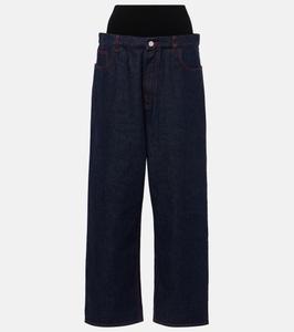 Джинсы с низкой посадкой и широкими штанинами Alaïa, Bleu Denim