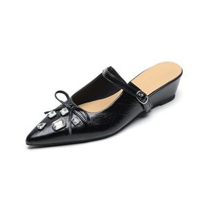 Женские сандалии с закрытым носком, устойчивые к истиранию и резиновой подошвой QITUMAUL, Black[Hidden Wedge 4Cm]