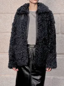 Куртка на молнии из кудрявого овчины BIGARDINI, серый