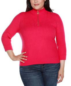 Свитер большого размера в рубчик с застежкой-молнией до середины груди Belldini, Azalea