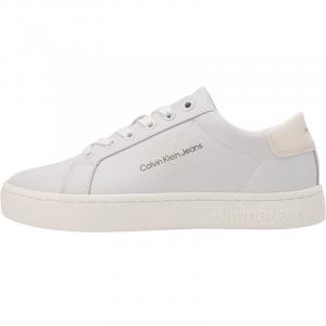 Джинсы Кожаные кроссовки с тисненым логотипом Calvin Klein, цвет Moon White