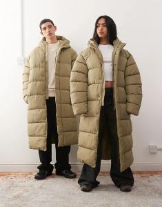 COLLUSION Длинное пуховое пальто унисекс цвета хаки