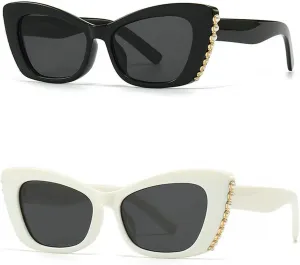 Модные жемчужные солнцезащитные очки для женщин, винтажные милые солнцезащитные очки для мужчин, панк-солнцезащитные очки с бриллиантами Melrose, 2pcs Black&white