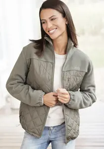 LASCANA флисовая куртка, без капюшона, со стежкой, хаки