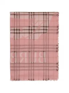 Широкий шарф из шерсти и шелка с клетчатым узором EKD BURBERRY, розовый