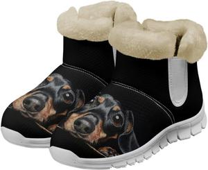 Женские зимние ботинки Howilath с принтом собак, уличные снегоступы с меховой подкладкой и противоскользящей подошвой, Black Dachshund Print