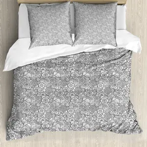 Пододеяльник ABAKUHAUS черно-белый, с цветочным узором пейсли, с защитой от клещей, подходит для аллергиков, с наволочками, 155 см x 220 см - 80 x 80 см, черно-белый Abakuhaus