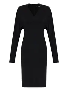 Платье мини с V-образным вырезом и длинными рукавами VERSACE, черный