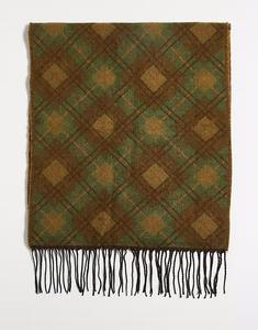 Шерстяной шарф премиум-класса с ромбовидным узором зеленого цвета Asos Design