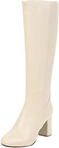 Модные и элегантные сапоги до середины икры, высокие сапоги до колена, длинные сапоги на высоком каблуке, сапоги на каблуке для женщин с широкой голенью Generic, Beige