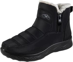 Зимние ботинки на низком ходу для женщин, утепленные флисом снежные сапожки, водонепроницаемые с боковой молнией, удобная повседневная обувь для улицы и ежедневной носки Generic, Black
