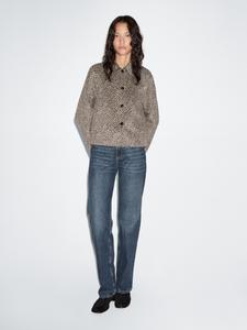 Короткое пальто из смесовой шерсти с анималистичным принтом Massimo Dutti, коричневый