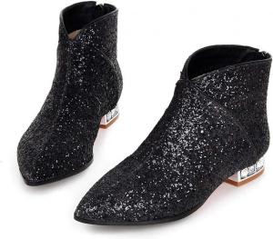 Женские блестящие ботильоны Elyffany с низким массивным каблуком и заостренным носком в стиле ковбой, Black