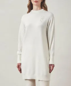 Длинный вязаный пуловер с капюшоном Studio Picone, цвет White(090)