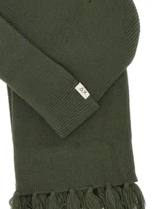 Комплект из вязаной шапки и шарфа с бахромой Sun68, зеленый