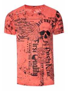 Выцветшая футболка с принтом Летящий череп кораллового цвета Rusty Neal