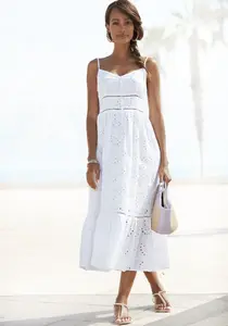 Платье миди Buffalo, с качественной вышивкой люверсов, воздушное летнее платье из хлопка, белый