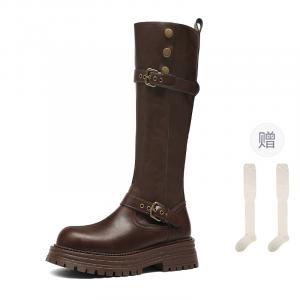 Высокие сапоги женские ZHR, черный/коричневый