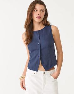 Текстурированный топ Stradivarius с пуговицами темно-синего цвета