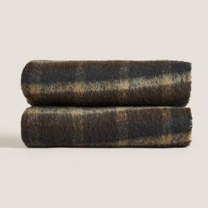 Плед Zara Home Frayed Checked, коричневый/мультиколор