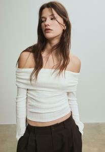 Топ Stradivarius OFF-THE-SHOULDER GATHERED, White