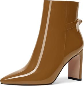 Женские ботильоны FEMSTEP с острым носком, на высоком каблуке 8,5 см, застежка-молния, лакированная кожа, для праздников и вечеринок, Brown