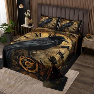 Erosebridal Комплект постельного белья Happy Halloween в готическом стиле с черными воронами и ретро-компасами, Black and Yellow