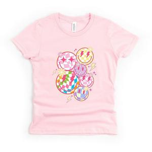 Красочная клетчатая футболка с короткими рукавами и рисунком смайлика для малышей The Juniper Shop, розовый