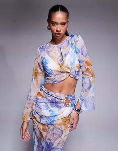 Укороченный шифоновый топ с длинными рукавами и принтом ракушек от ASOS DESIGN