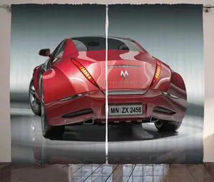 Шторы ABAKUHAUS Rustic Car, спортивный автомобиль с мощным двигателем, для спальни, со сборками, тесьмой, петлями и крючками, 280 x 175 см, цвет: черный, серый, красный Abakuhaus