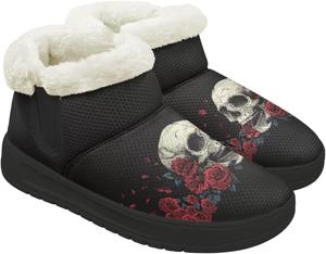 Женские зимние снежные ботинки на открытом воздухе с широким носком, теплой меховой подкладкой, модные ботинки средней высоты с противоскользящей подошвой Chririnla, Skull Rose