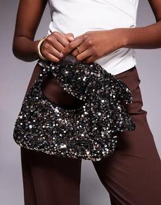 Сумка-мешок New Look с бантом из пайеток коричневого цвета