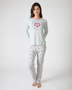 Женская длинная пижама из трикотажной ткани с принтом Massana, серый/розовый