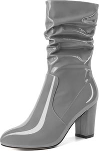 Женские ботильоны Zamikoo с свободным силуэтом, толстым каблуком и круглым носком, с молнией сбоку, модные обувь без застежки, короткие ботильоны, удобные нарядные ботинки, каблук 3,5 дюйма, Grey