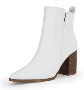 Женские ботильоны FOWT с заостренным носком, боковой молнией, на каблуке с устойчивым блоком, теплая зимняя обувь для торжественных случаев и путешествий, размер 4-16 США, White
