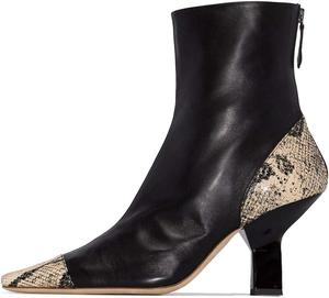 Женские модные ботильоны XYD с закрытым носком, квадратным носком, средним каблуком, короткие ботинки с рептилией и декоративной задней молнией, Black