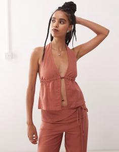 Топ из льна Motel syrma с отделкой бисером на шее в тосканском красном цвете